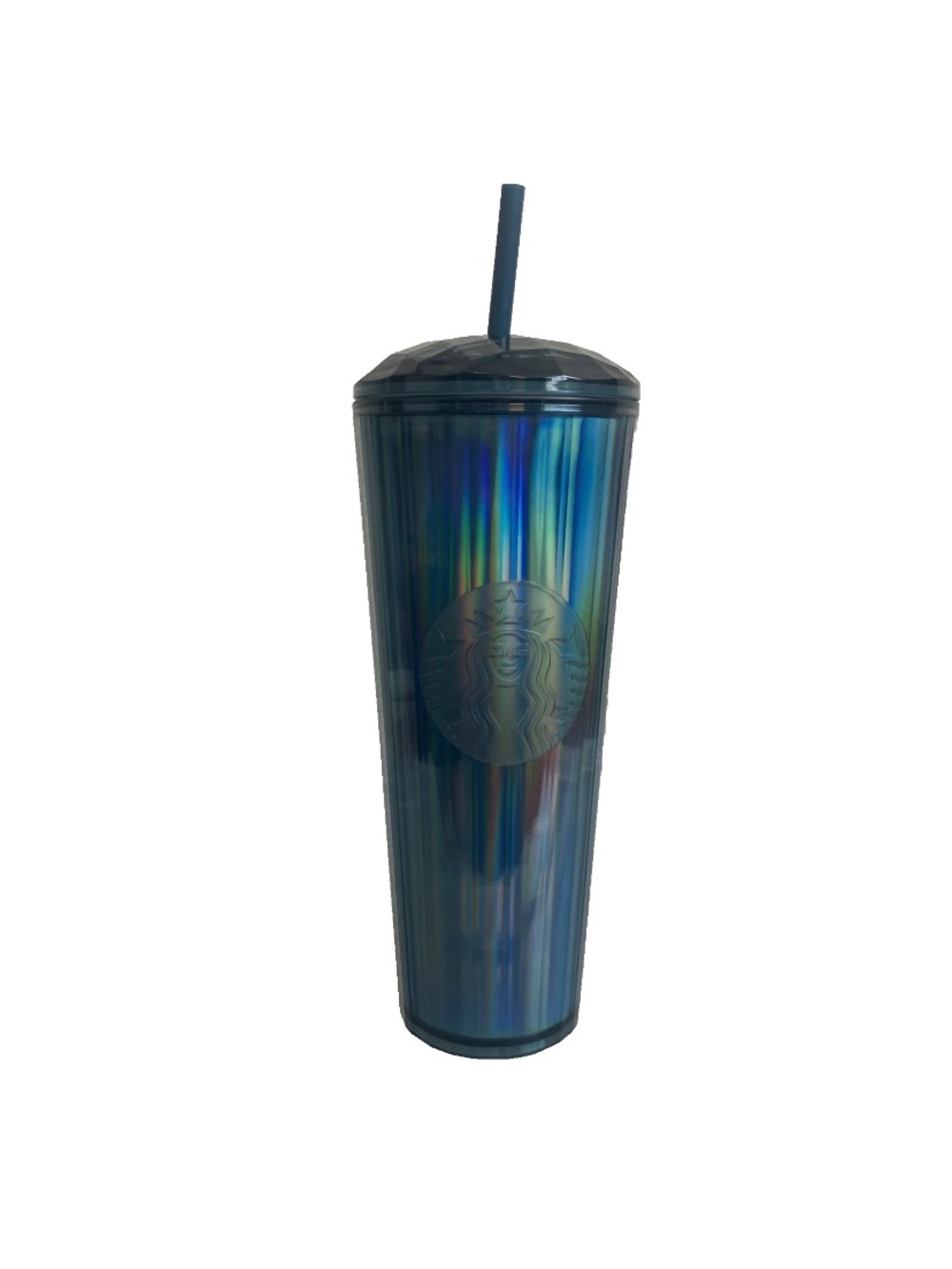 Starbucks Iridescent Teal Blue Tall Tumbler with Straw